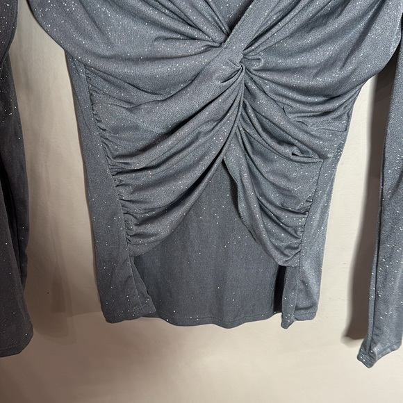 Boston Proper Gray Silver Shimmer Twist Knot Front long sleeve top size S - Picture 4 of 10